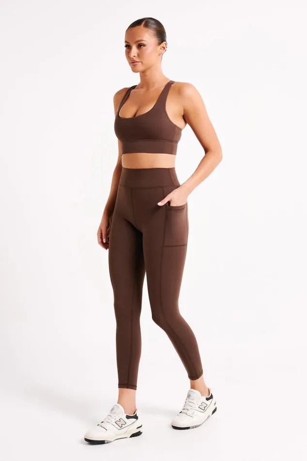 Meshki Activewear Women Briar V Back Leggings With Pockets 8211 Dark Chocolate Darkchocolate