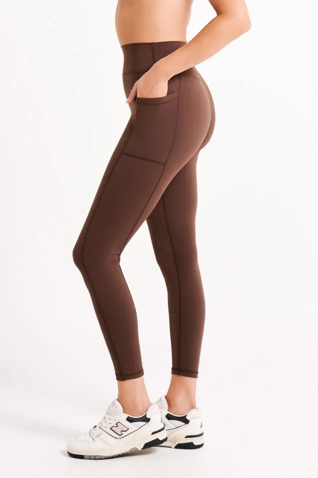 Meshki Activewear Women Briar V Back Leggings With Pockets 8211 Dark Chocolate Darkchocolate