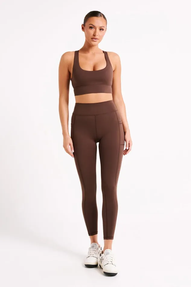 Meshki Activewear Women Briar V Back Leggings With Pockets 8211 Dark Chocolate Darkchocolate
