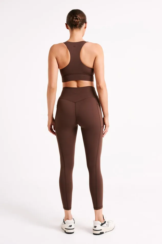Meshki Activewear Women Briar V Back Leggings With Pockets 8211 Dark Chocolate Darkchocolate