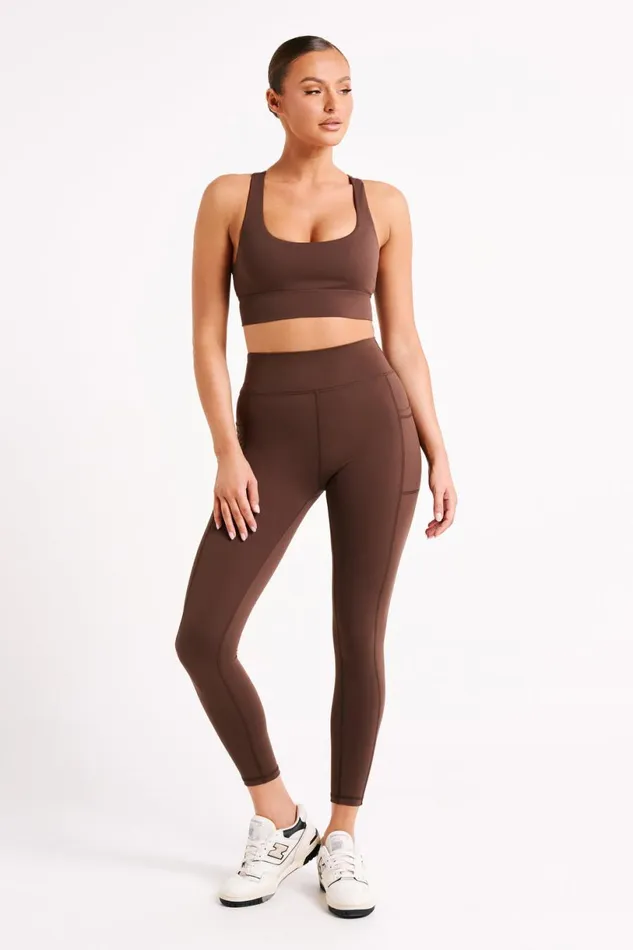 Meshki Activewear Women Briar V Back Leggings With Pockets 8211 Dark Chocolate Darkchocolate
