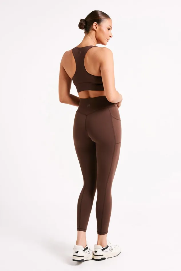 Meshki Activewear Women Briar V Back Leggings With Pockets 8211 Dark Chocolate Darkchocolate