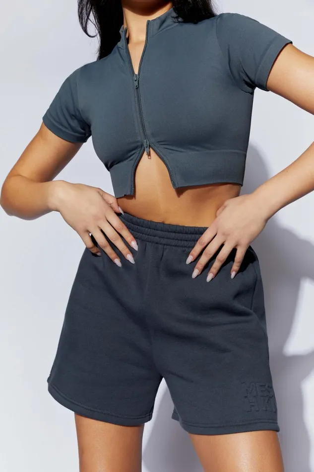 Meshki Activewear Women Rylie Zip Up TShirt 8211 Charcoal Charcoal Meshki Activewear Women Rylie Zip Up TShirt 8211 Charcoal Charcoal