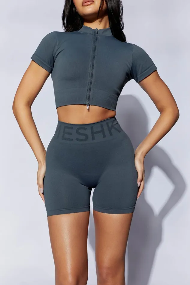 Meshki Activewear Women Rylie Zip Up TShirt 8211 Charcoal Charcoal Meshki Activewear Women Rylie Zip Up TShirt 8211 Charcoal Charcoal