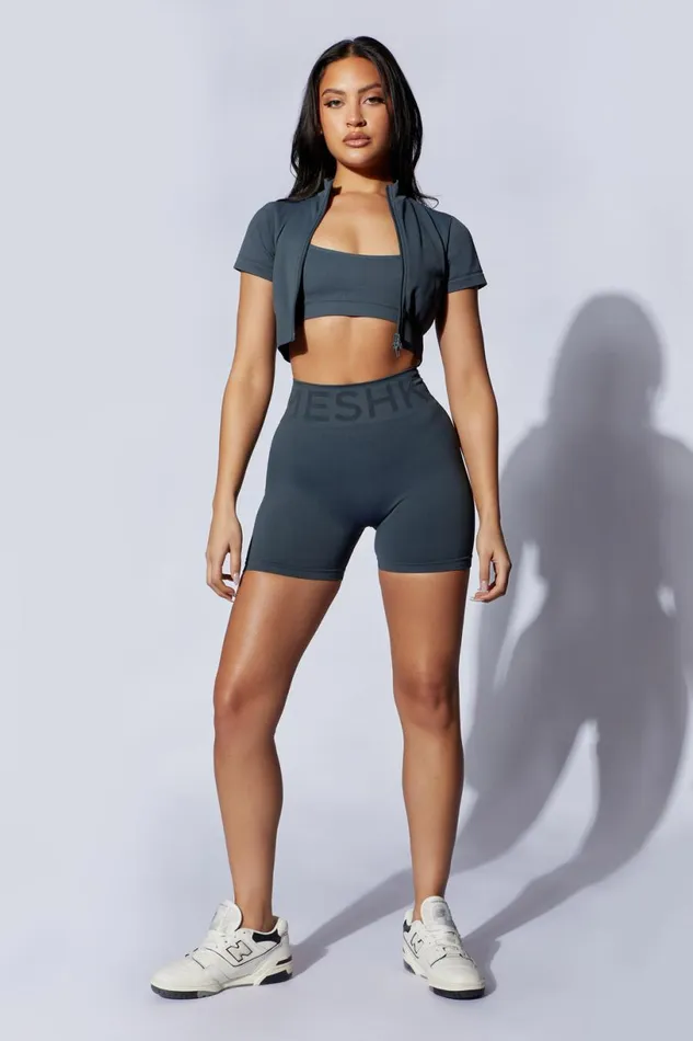 Meshki Activewear Women Rylie Zip Up TShirt 8211 Charcoal Charcoal Meshki Activewear Women Rylie Zip Up TShirt 8211 Charcoal Charcoal