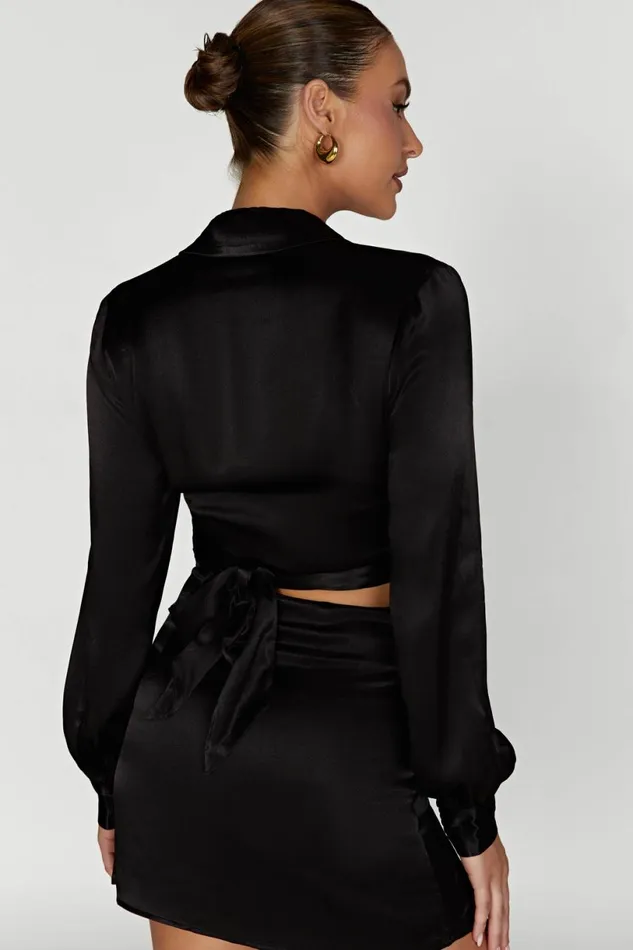 Meshki Bachelorette Women Amia Satin Wrap Shirt 8211 Black Black