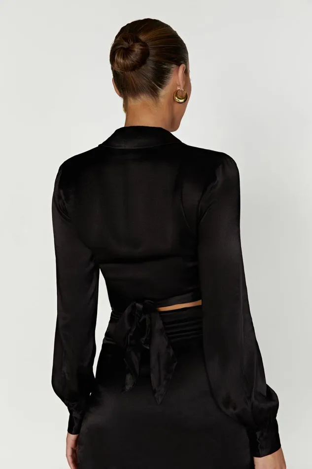 Meshki Bachelorette Women Amia Satin Wrap Shirt 8211 Black Black