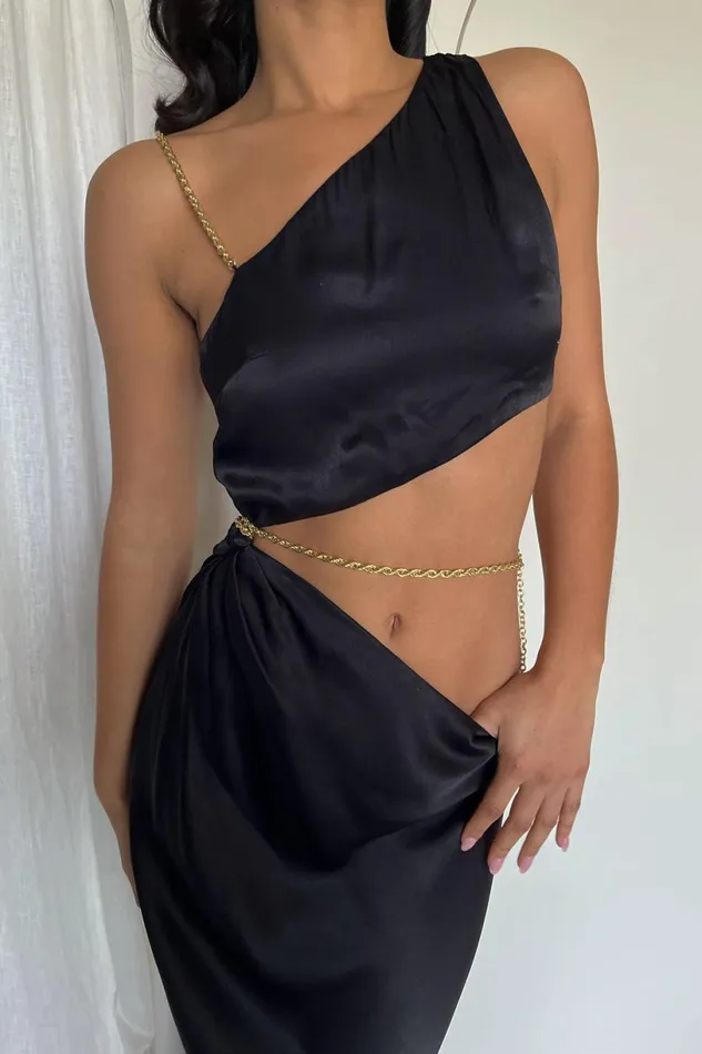 Meshki Bachelorette Women Clementine Chain Maxi Dress 8211 Black Black