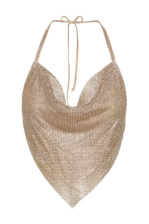Meshki Bachelorette Women Daphne Diamante Cowl Neck Halter Top 8211 Gold Gold Meshki Bachelorette Women Daphne Diamante Cowl Neck Halter Top 8211 Gold Gold