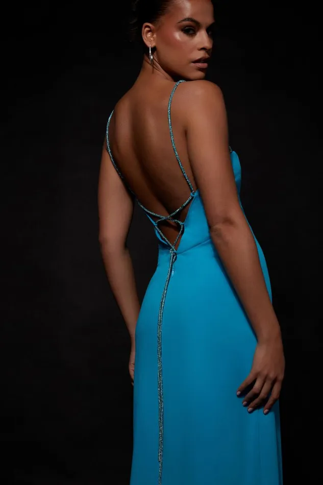 Meshki Bachelorette Women Dionne Criss Cross Diamante Maxi Dress 8211 Cyan Blue Cyanblue
