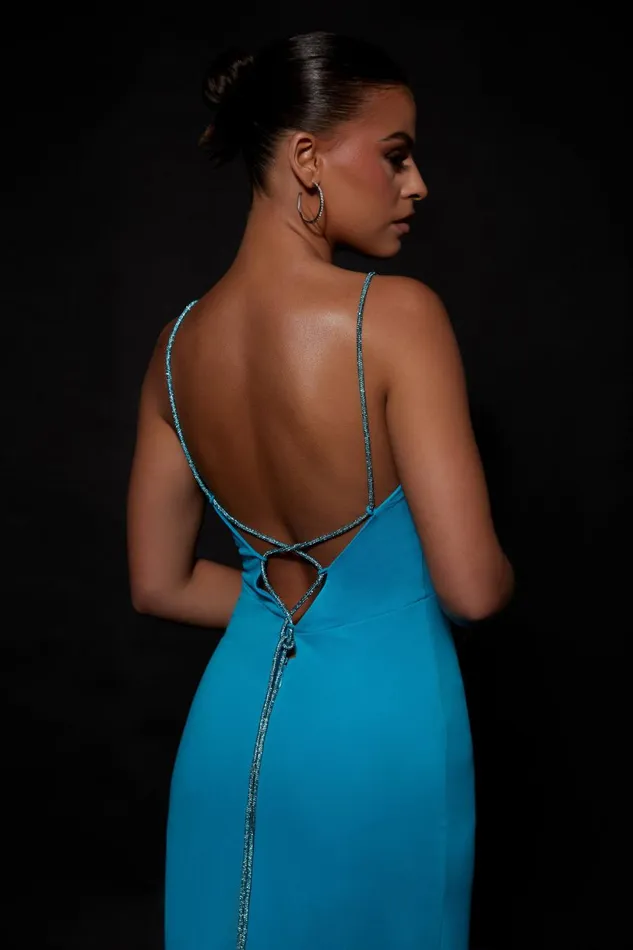 Meshki Bachelorette Women Dionne Criss Cross Diamante Maxi Dress 8211 Cyan Blue Cyanblue