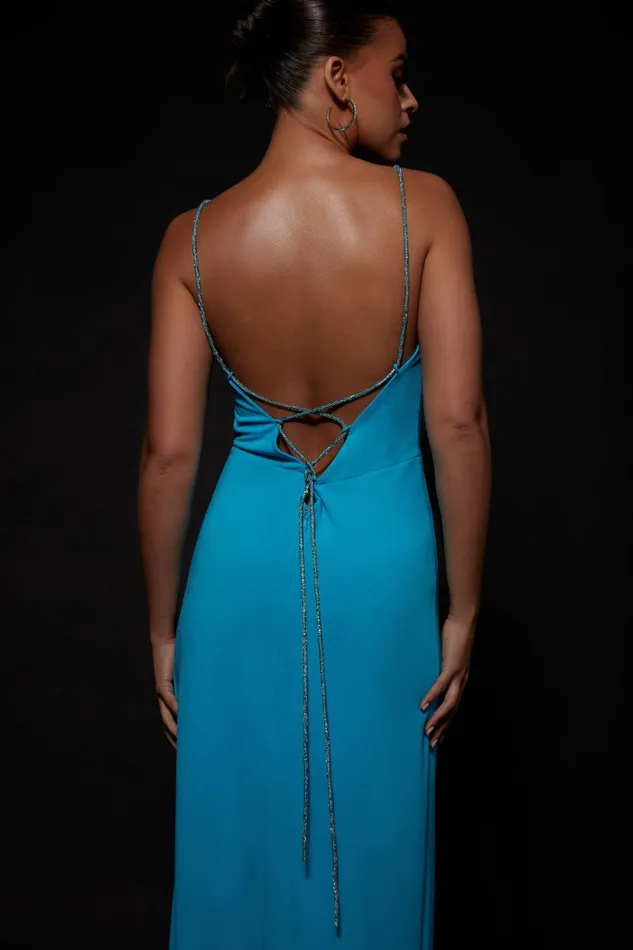 Meshki Bachelorette Women Dionne Criss Cross Diamante Maxi Dress 8211 Cyan Blue Cyanblue
