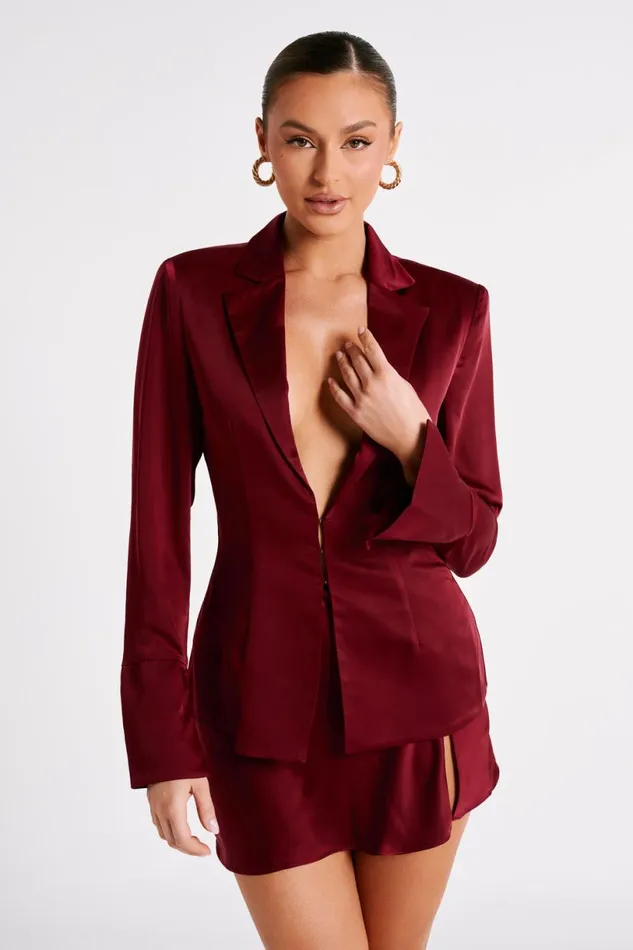 Meshki Bachelorette Women Hartley Satin Collared Shirt 8211 Berry Berry