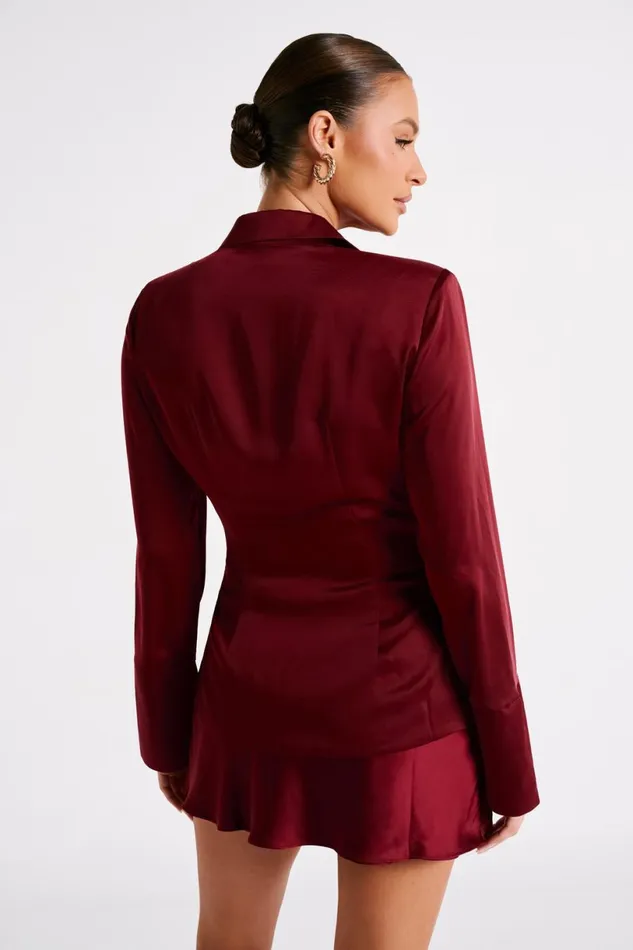Meshki Bachelorette Women Hartley Satin Collared Shirt 8211 Berry Berry
