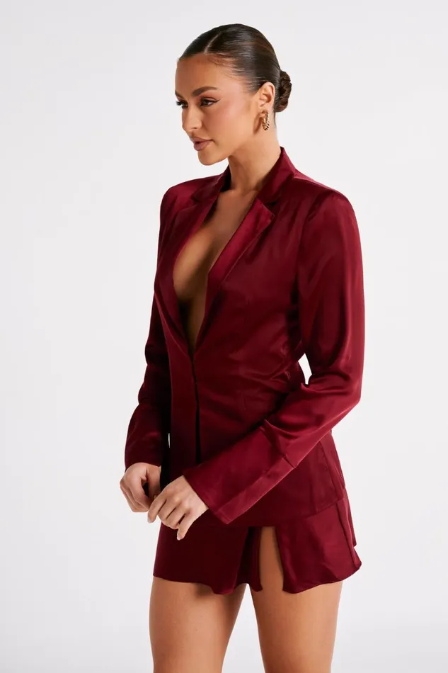Meshki Bachelorette Women Hartley Satin Collared Shirt 8211 Berry Berry