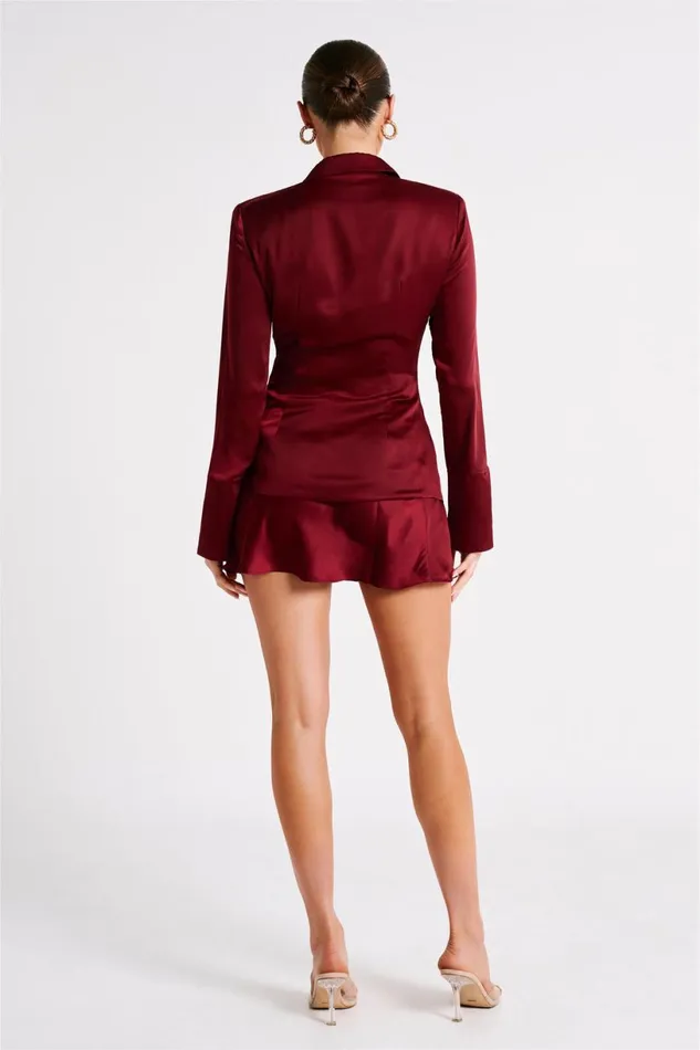 Meshki Bachelorette Women Hartley Satin Collared Shirt 8211 Berry Berry