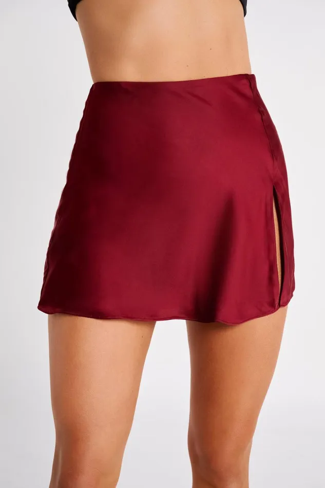 Meshki Bachelorette Women Hartley Satin Mini Skirt 8211 Berry Berry