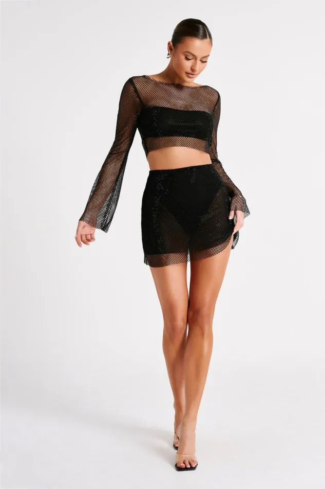 Meshki Bachelorette Women Hilton Diamante Mesh Cowl Top 8211 Black Black