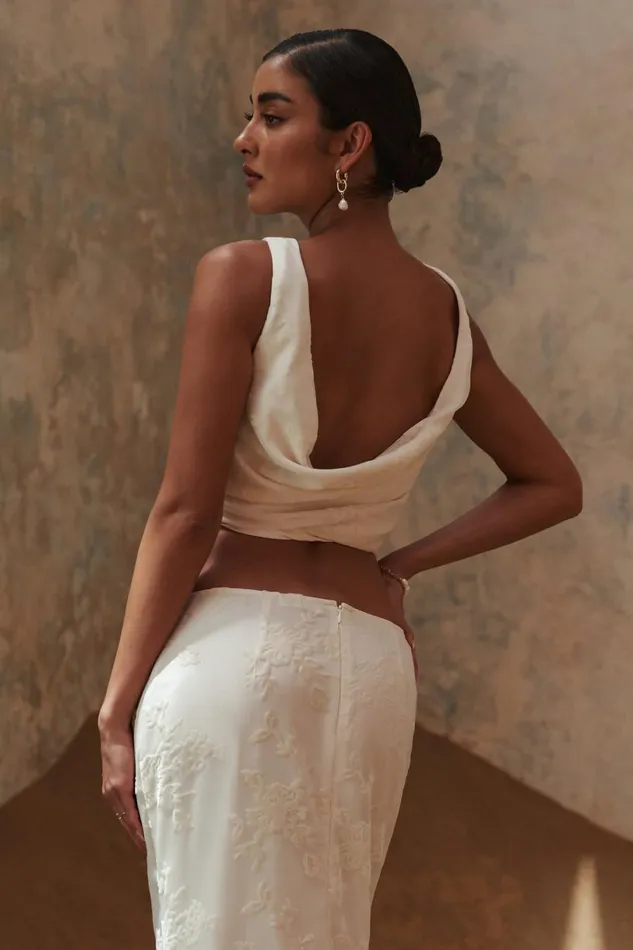 Meshki Bachelorette Women Mona Burnout Velvet Cowl Back Top 8211 White White