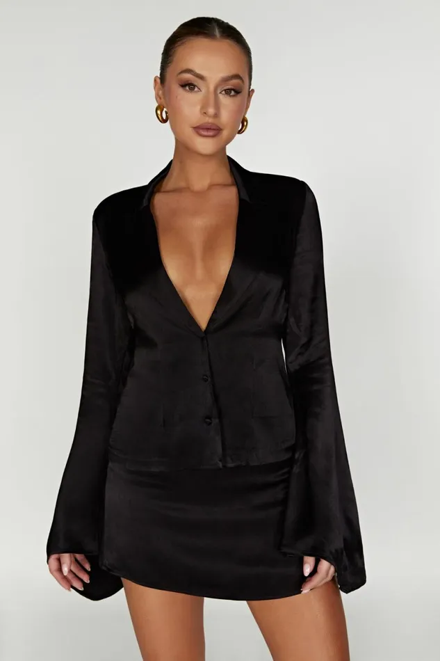Meshki Bachelorette Women Noa Collared Long Sleeve Shirt 8211 Black Black