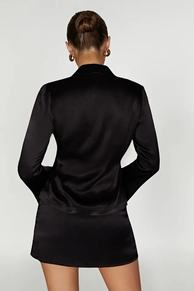 Meshki Bachelorette Women Noa Collared Long Sleeve Shirt 8211 Black Black