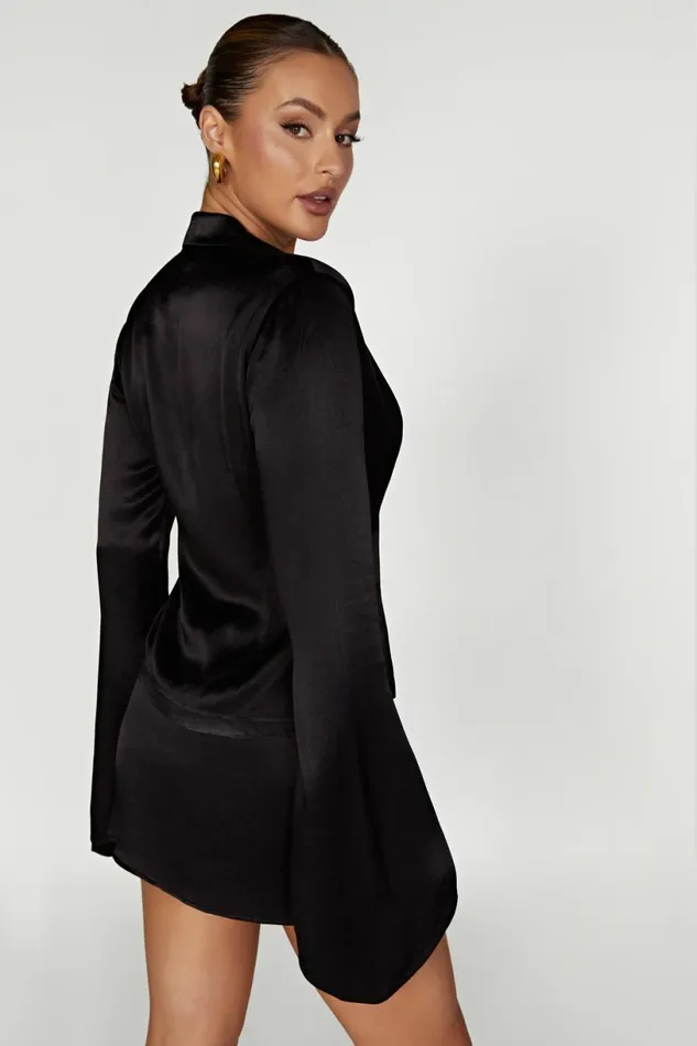 Meshki Bachelorette Women Noa Collared Long Sleeve Shirt 8211 Black Black
