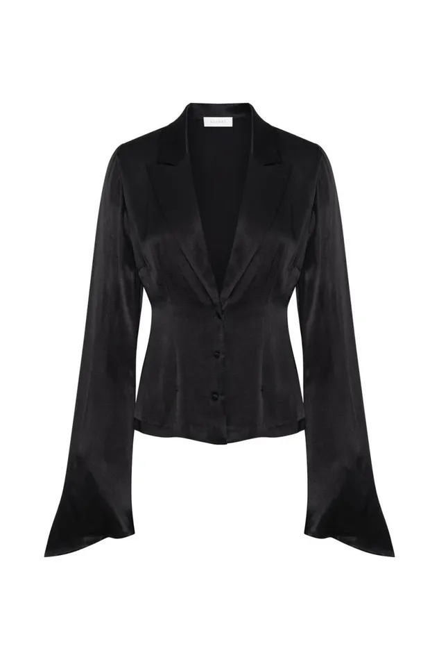 Meshki Bachelorette Women Noa Collared Long Sleeve Shirt 8211 Black Black