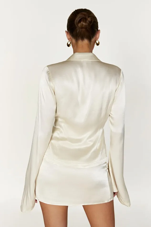 Meshki Bachelorette Women Noa Collared Long Sleeve Shirt 8211 Ivory Ivory
