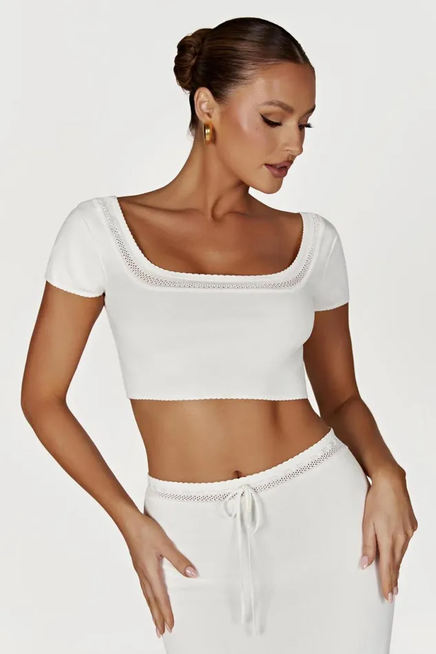 Meshki Bachelorette Women Penelope Pointelle Knit Crop Top 8211 White White Meshki Bachelorette Women Penelope Pointelle Knit Crop Top 8211 White White