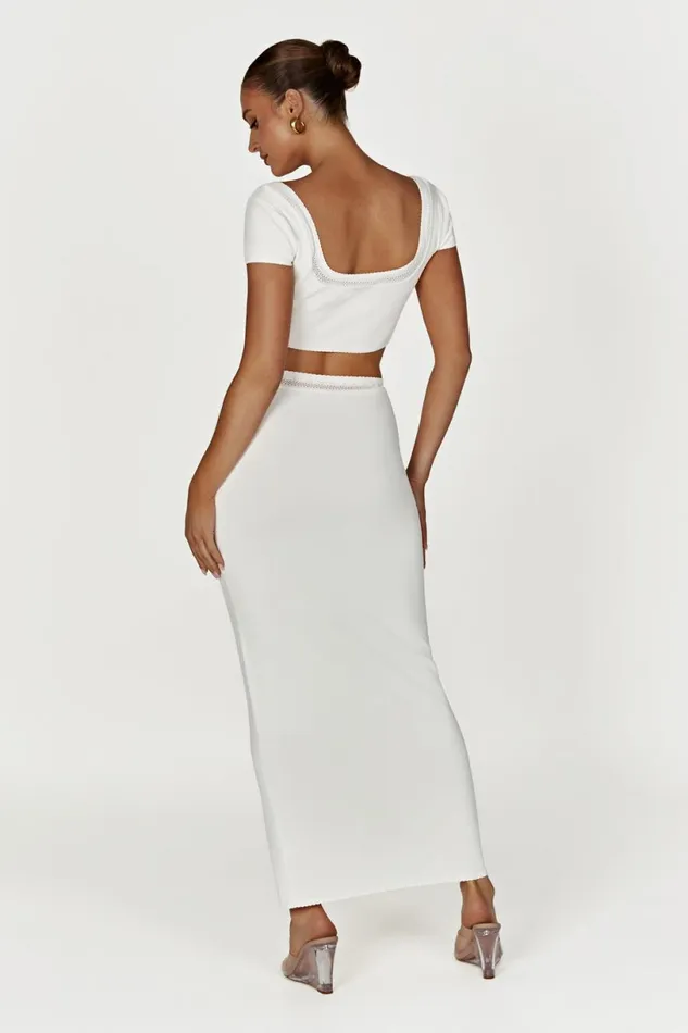Meshki Bachelorette Women Penelope Pointelle Knit Crop Top 8211 White White