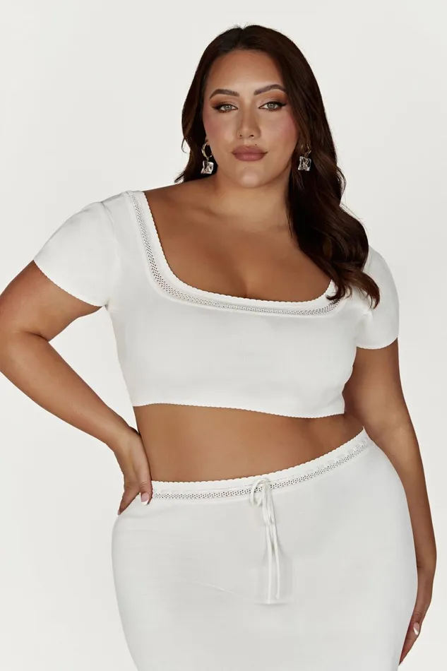 Meshki Bachelorette Women Penelope Pointelle Knit Crop Top 8211 White White