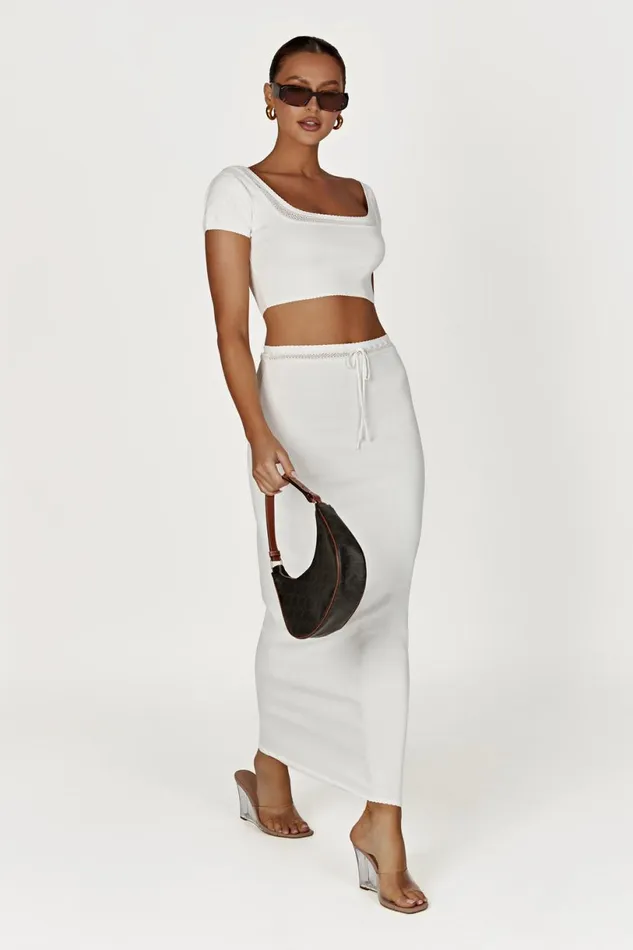 Meshki Bachelorette Women Penelope Pointelle Knit Crop Top 8211 White White