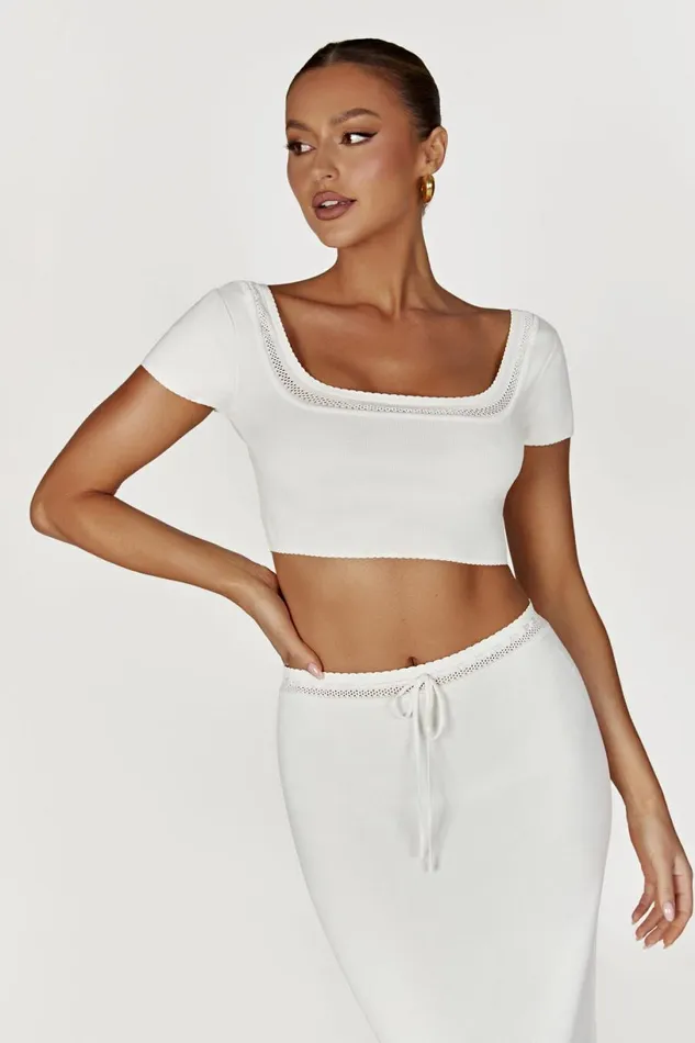 Meshki Bachelorette Women Penelope Pointelle Knit Crop Top 8211 White White