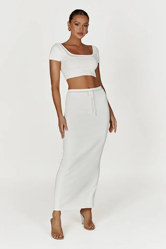 Meshki Bachelorette Women Penelope Pointelle Knit Crop Top 8211 White White