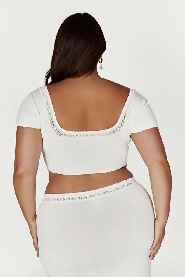 Meshki Bachelorette Women Penelope Pointelle Knit Crop Top 8211 White White