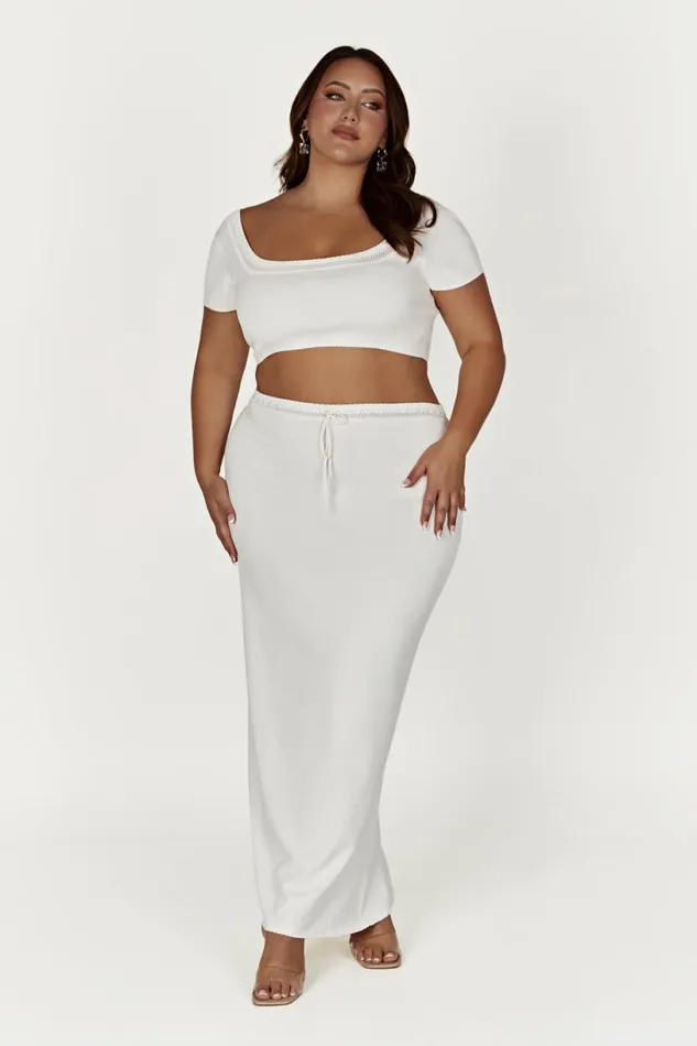 Meshki Bachelorette Women Penelope Pointelle Knit Crop Top 8211 White White