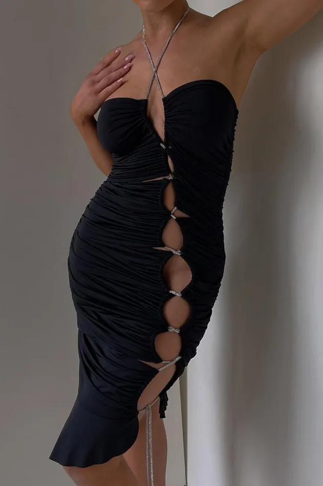 Meshki Bachelorette Women Shelby Diamante Rope Halter Asymmetric Hem Dress 8211 Black Black Meshki Bachelorette Women Shelby Diamante Rope Halter Asymmetric Hem Dress 8211 Black Black