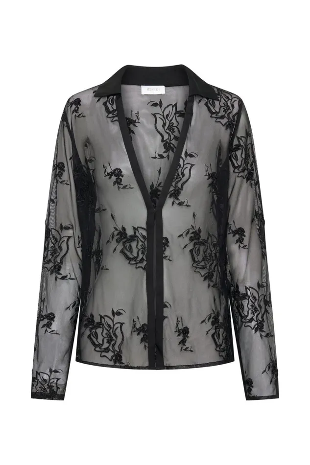 Meshki Bachelorette Women Vivica Embroidered Mesh Shirt 8211 Black Black