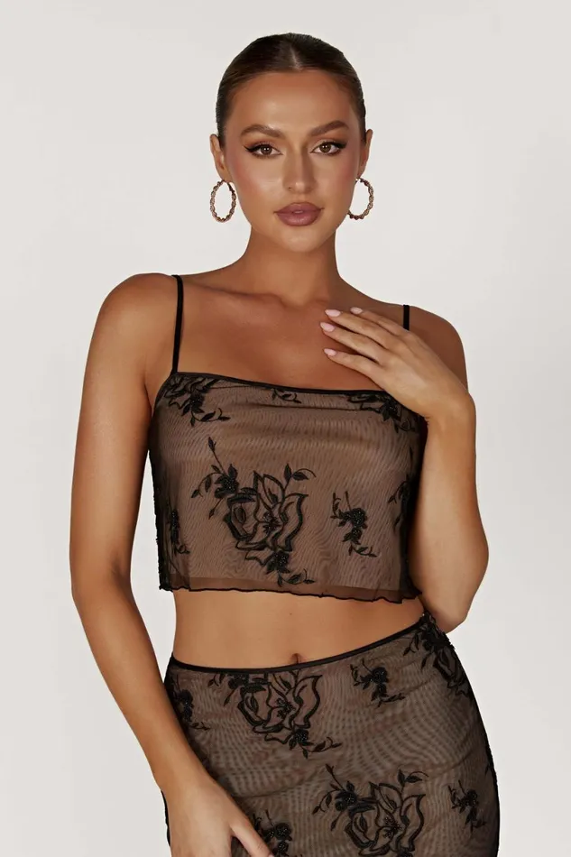 Meshki Bachelorette Women Xena Embroidered Mesh Cami Top 8211 Black Black