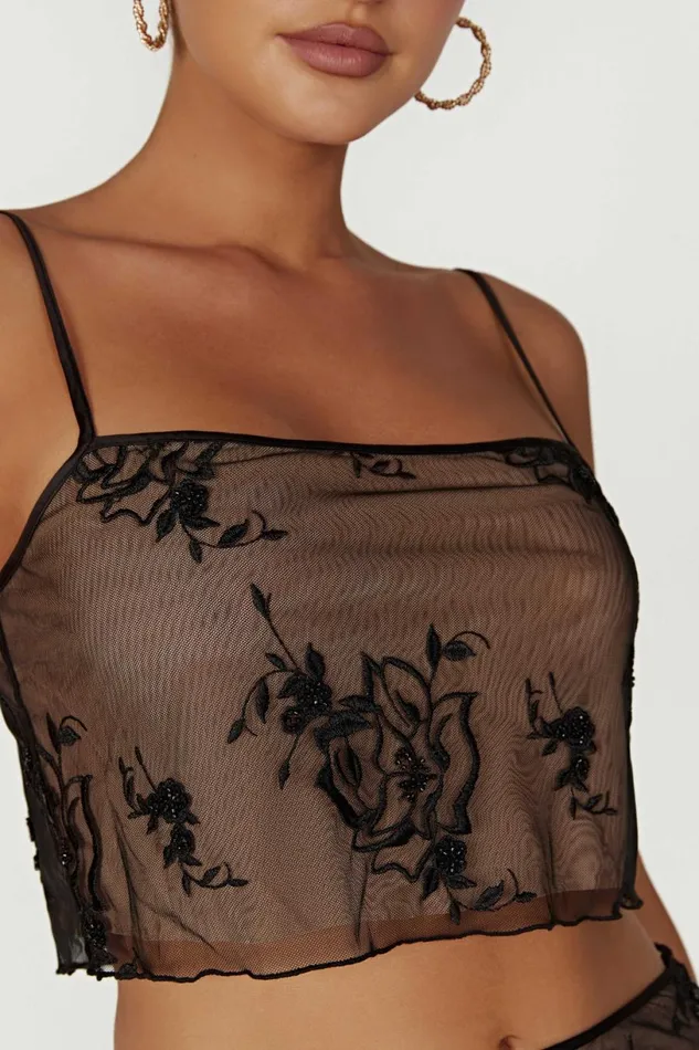 Meshki Bachelorette Women Xena Embroidered Mesh Cami Top 8211 Black Black