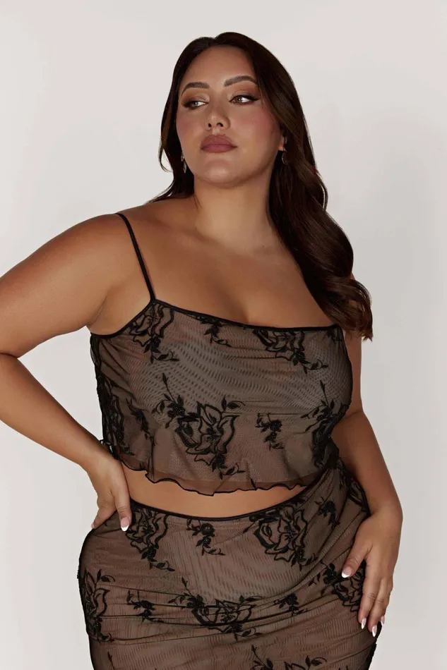 Meshki Bachelorette Women Xena Embroidered Mesh Cami Top 8211 Black Black