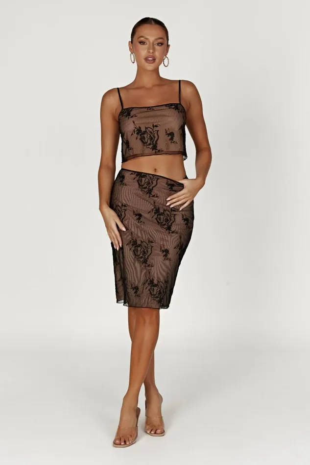 Meshki Bachelorette Women Xena Embroidered Mesh Cami Top 8211 Black Black