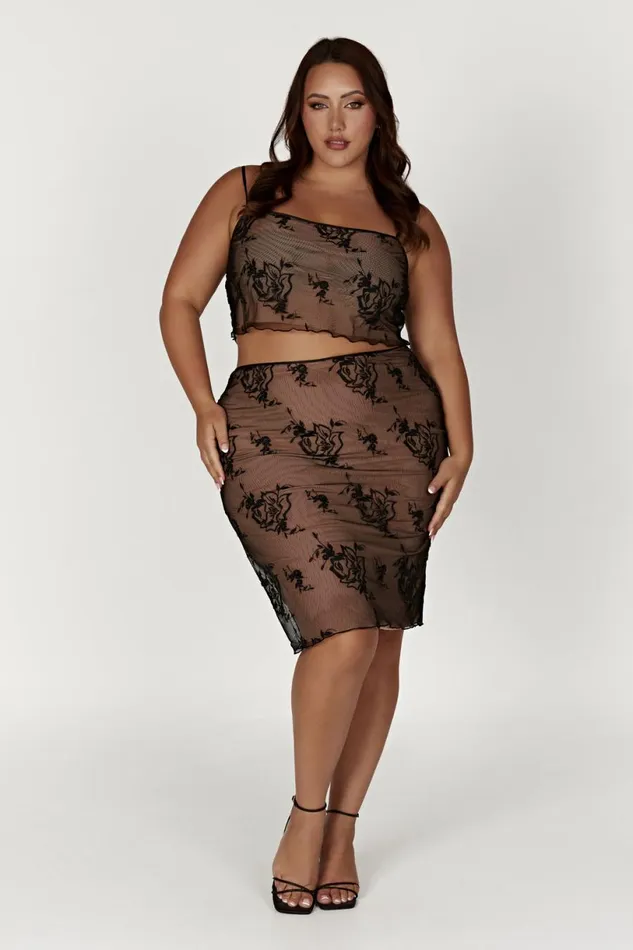 Meshki Bachelorette Women Xena Embroidered Mesh Cami Top 8211 Black Black