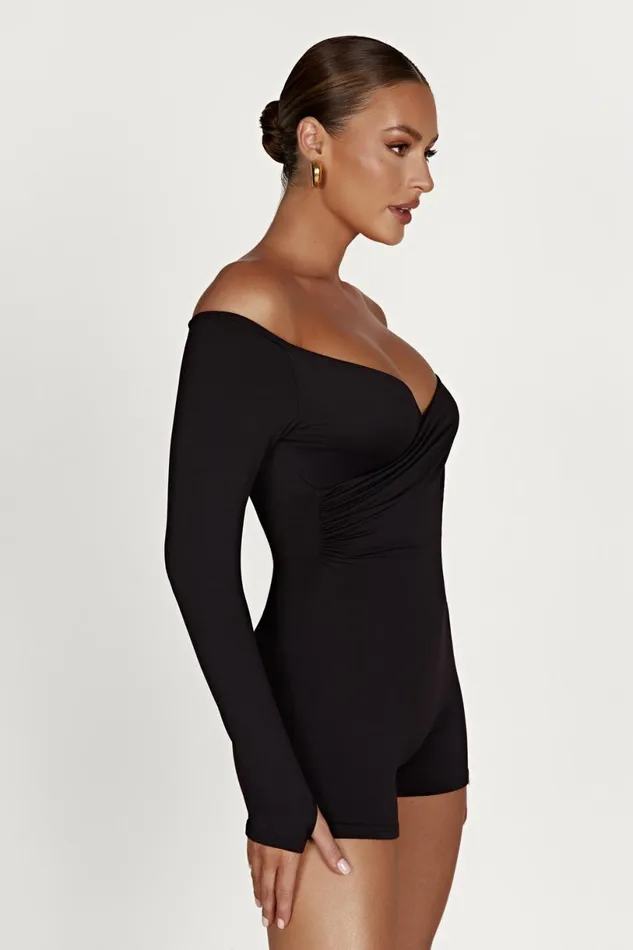 Meshki Basic Bottoms Women Aisling Recycled Nylon Off Shoulder Playsuit 8211 Black Black Meshki Basic Bottoms Women Aisling Recycled Nylon Off Shoulder Playsuit 8211 Black Black