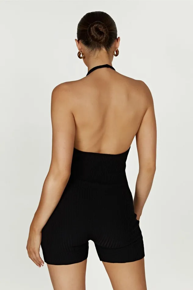 Meshki Basic Bottoms Women Aitana Halter Neck Knit Playsuit 8211 Black Black