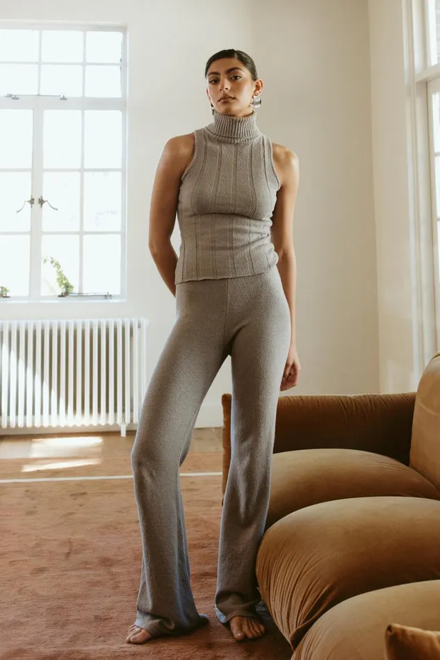 Meshki Basic Bottoms Women Angelina Knit Pants 8211 Grey Marle Greymarle