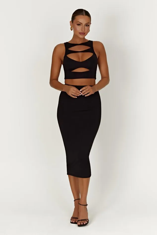 Meshki Basic Bottoms Women Charley Midi Skirt 8211 Black Black