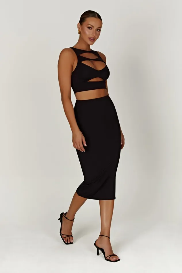 Meshki Basic Bottoms Women Charley Midi Skirt 8211 Black Black