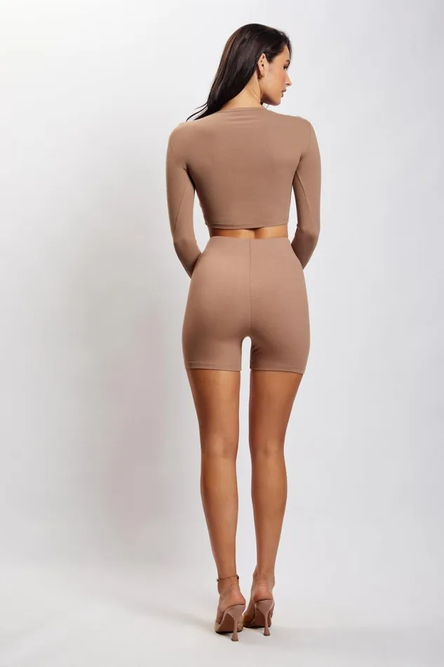 Meshki Basic Bottoms Women Lisa Ribbed Booty Short 8211 Latte Latte Meshki Basic Bottoms Women Lisa Ribbed Booty Short 8211 Latte Latte