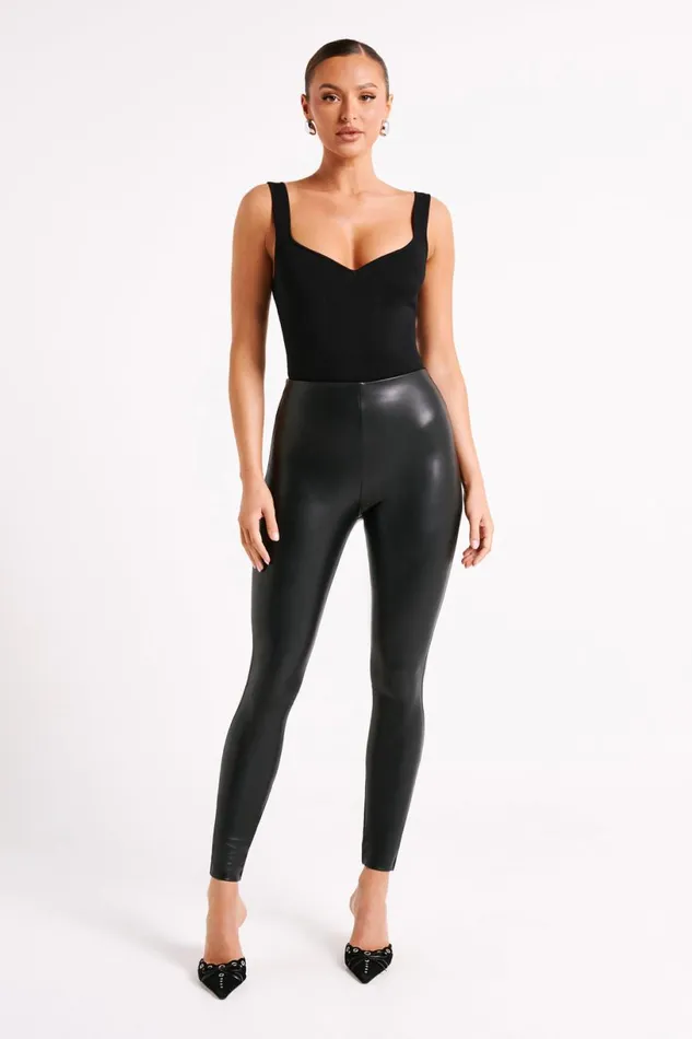 Meshki Basic Bottoms Women Philippa Faux Leather Skinny Pant 8211 Black Black